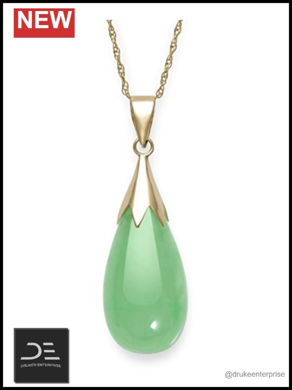 Natural Jade Pendant Necklace 10K Yellow Gold 18" Chain for Women